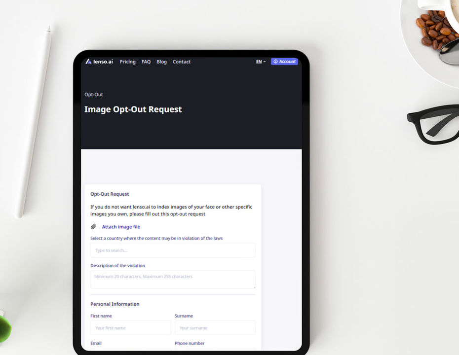 lenso.ai에서 이미지 옵트아웃 요청 보내는 방법