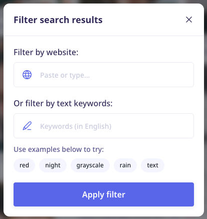 filters popup