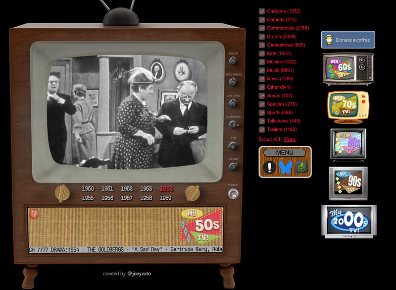 Screenshot of My Retro TVs showing a retro television interface
