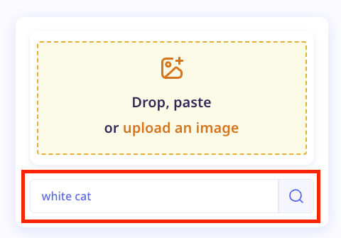 Screenshot of lenso.ai text search field with the query white cat