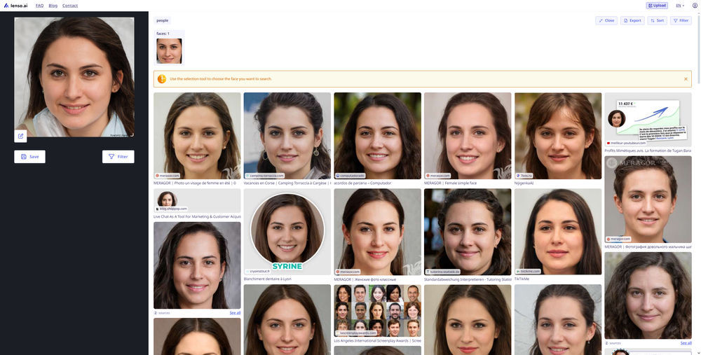 Reverse image search of AI-generated faces