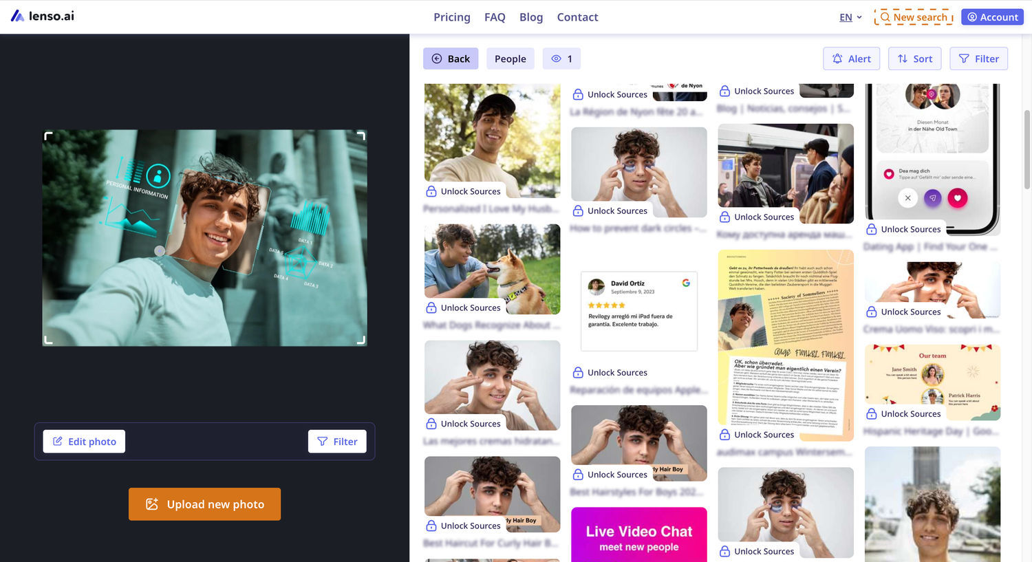 Lenso.ai Gesichtssuche