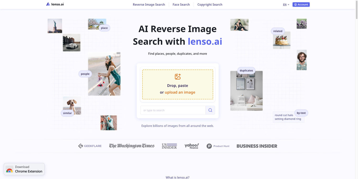 Plateforme de recherche inversée d’images Lenso.ai